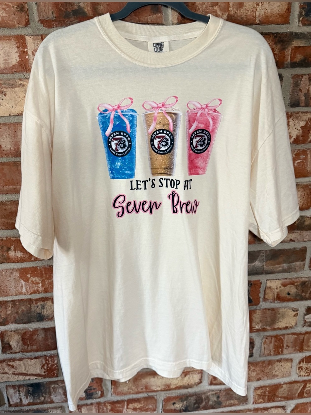 Comfort Colors Cream Tee with Blue, Brown & Pink Drink Graphics